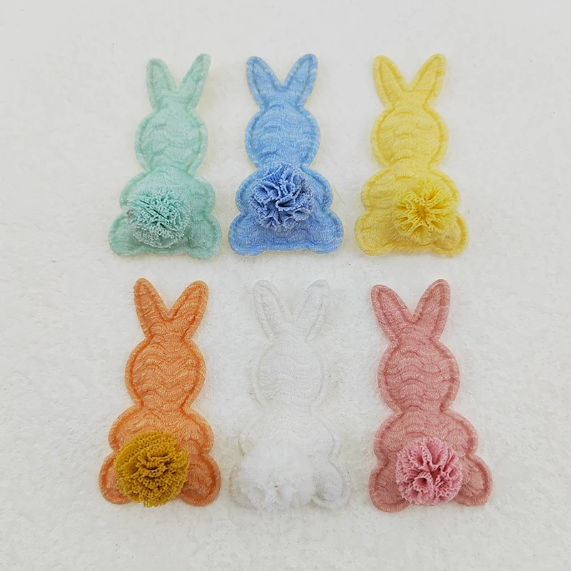 30Pcs 2.8x5CM Rabbit With Ball Padded Appliques For Clothes Hat Sewing Supplies DIY Headwear Hair Clip Bow Decor Patches