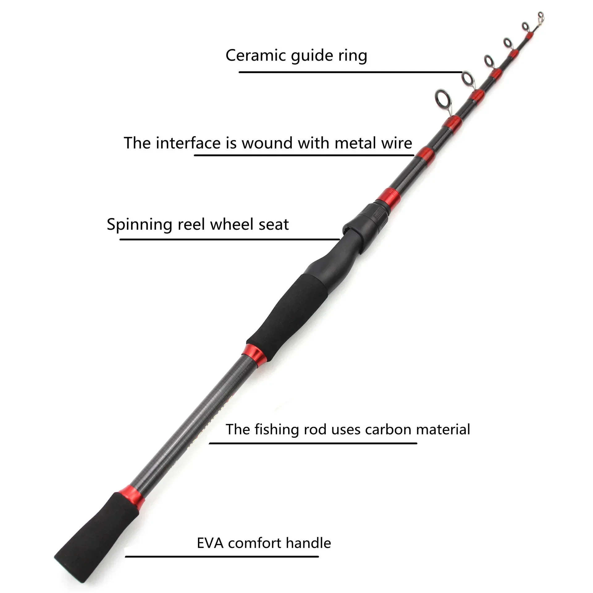 1.65M 1.8M 2.1M 2.4M 2.7M Portable Lure Spinning Rod Carbon Lure Trout Rod Telescopic Travel Fishing Fast Pole Lure Weight 7-28g