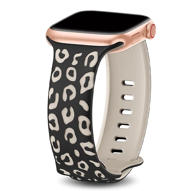 Graviertes Leopardenarmband für Apple Watch Ultra2 3 Band 49 mm 44 41 40 45 38 mm Silikonarmband Iwatch Serie 98765SE 10 11 46/42 mm