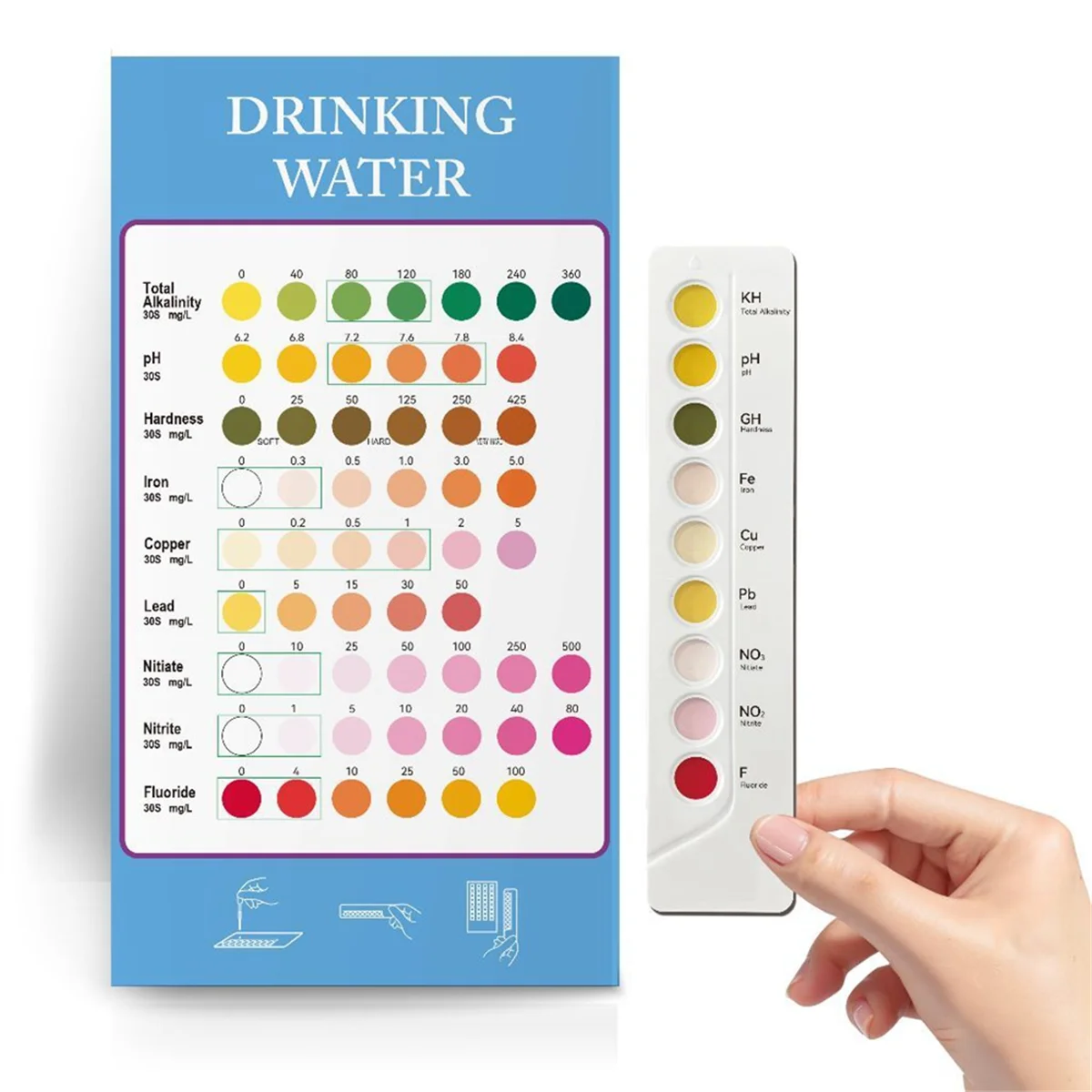 A14M 9 in 1 Drinking Water Test Kit PH//GH/Fe/Cu/Pb/NO3/NO2/F Water Chemical Testing Chlorine PH Meter for Drinking Water