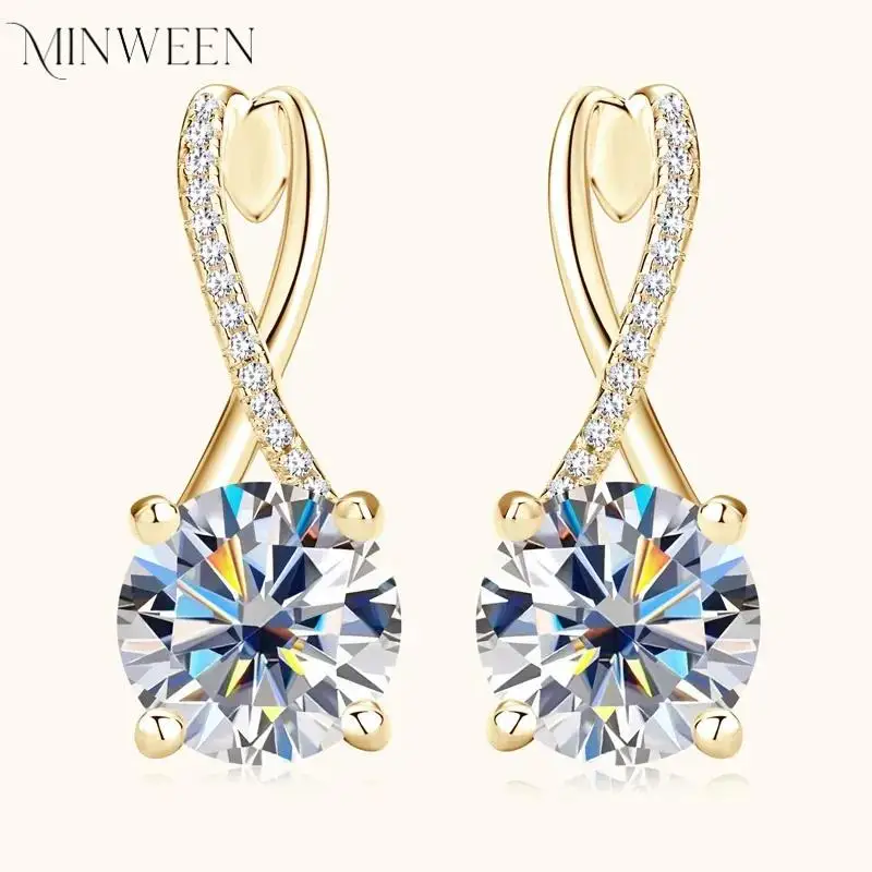 MINWEEN  2.0CT Moissanite Drop Huggie Earrings Real 925 Silver Women Gold Plated Hoops Infinite Earring Wedding Jewelry