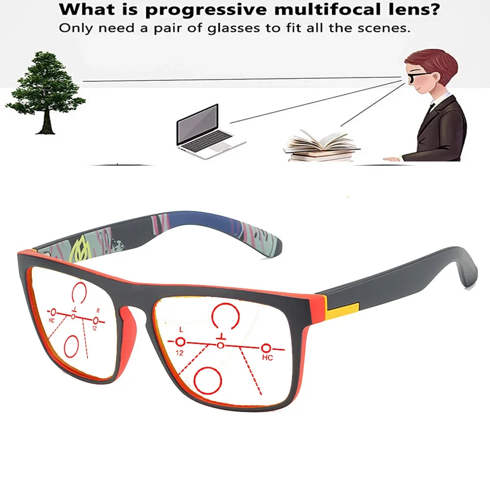 Handcrafted Oversized Square Frame Fashion Progressive Multi-focal Reading Glasses +0.75 +1 +1.25 +1.5 +1.75 +2 To +4