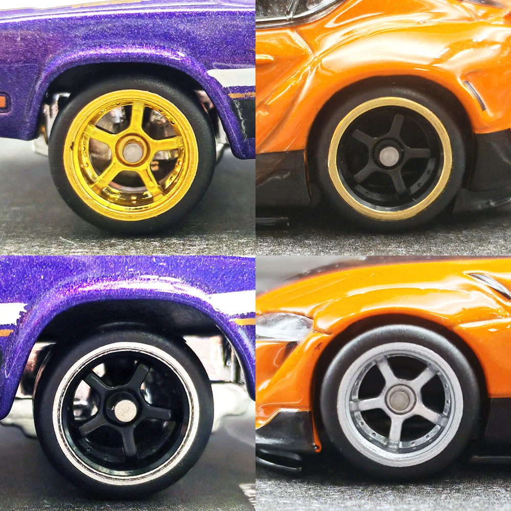 1/64 Wheels with Fixed Rubber Tires Five Spoke 2 for Toy Model Diecast Cars Refiting Parts for Hotwheels (5 sets for 5 Cars)