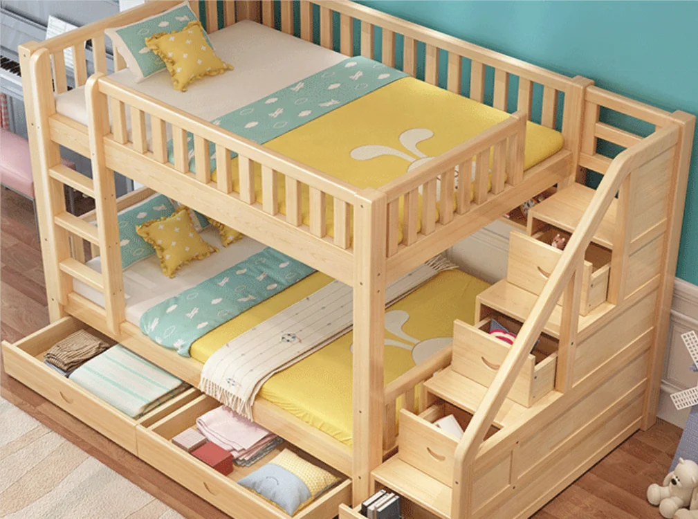 All solid wood high and low bed, mother and child bed, adult child bed