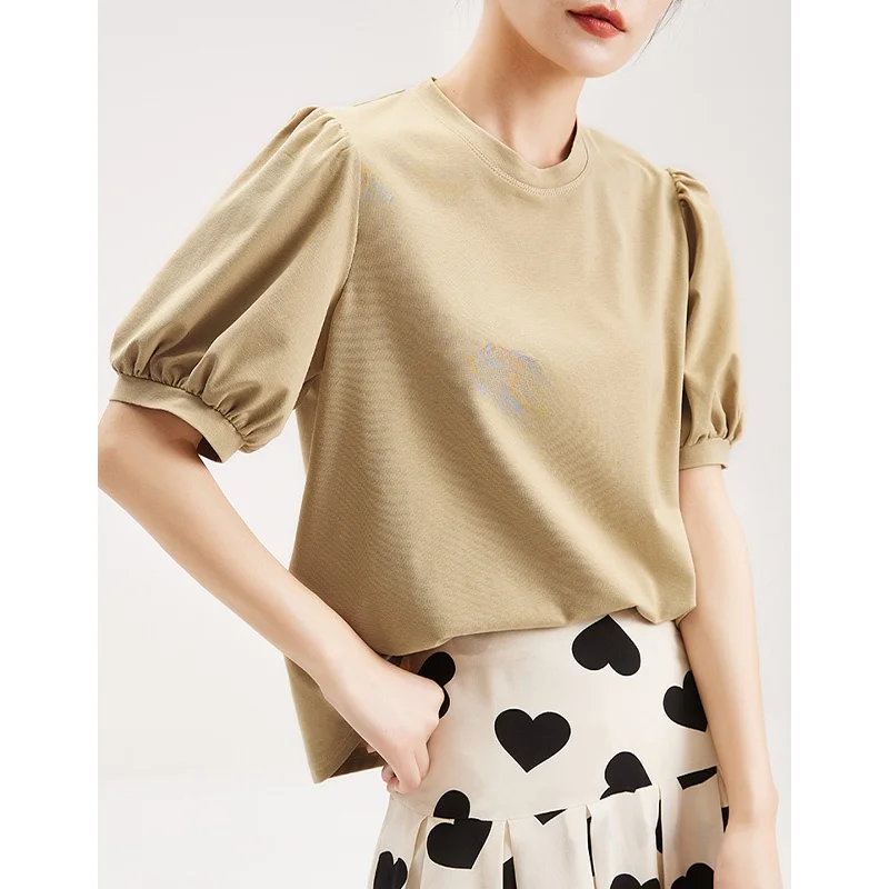 

Женская премиальная модная футболка из чистого хлопка с коротким рукавом и круглым вырезом, в корейском стиле, для повседневной носки, прямого кроя, из шелковистой ткани.