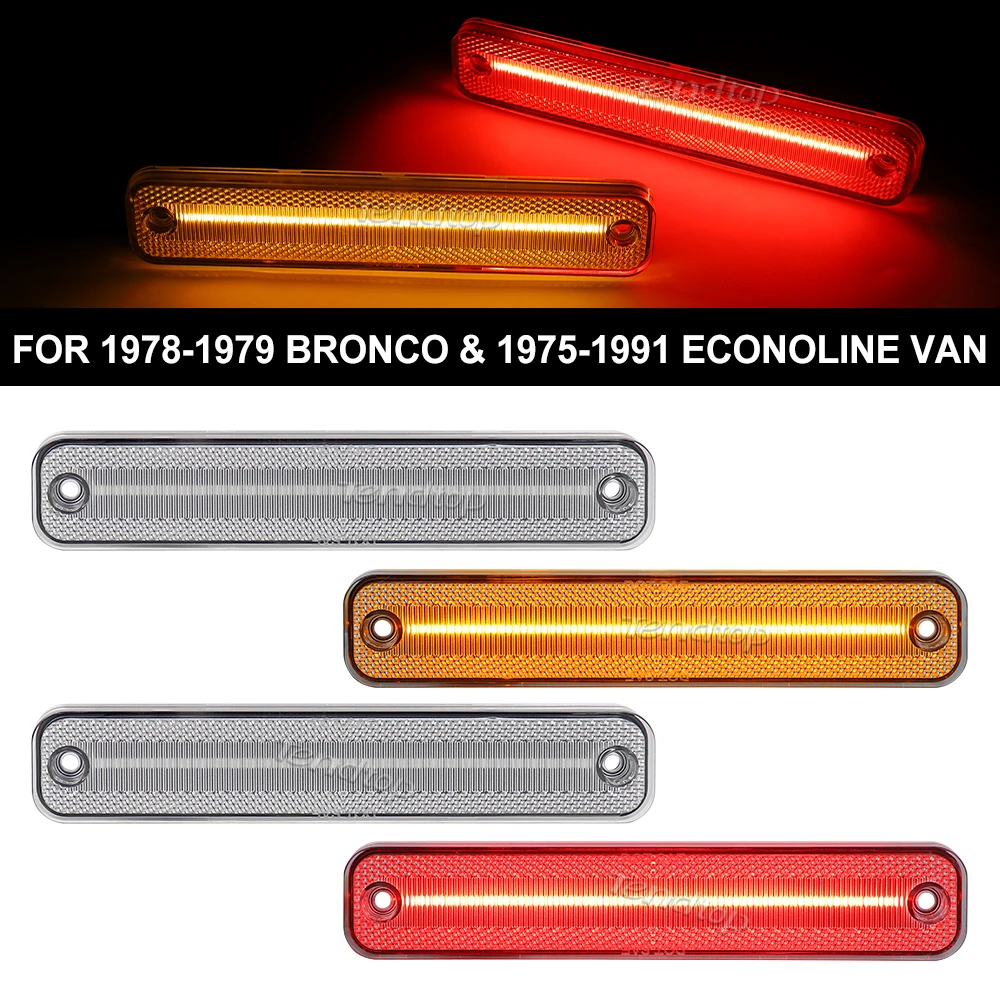 

4pcs LED Amber Red Blinker Indicator Front&Rear Side Marker Lights Fender For Ford Bronco Econoline Van