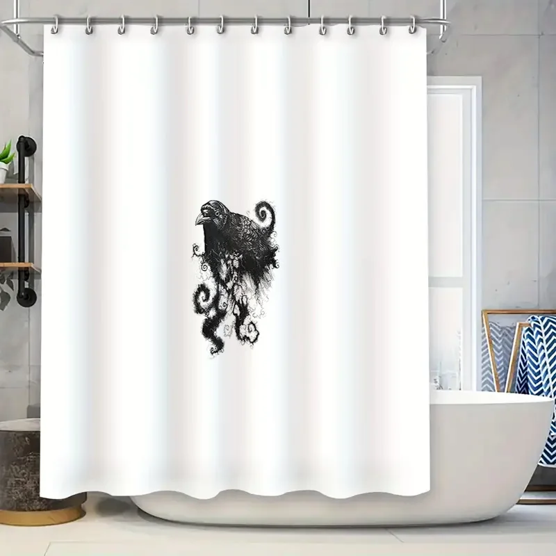 

Gothic Raven Shower Curtain Dark Fantasy Birds Art Bathroom Decor Spooky Halloween Home Decor Black Feather Horror Wall Hanging