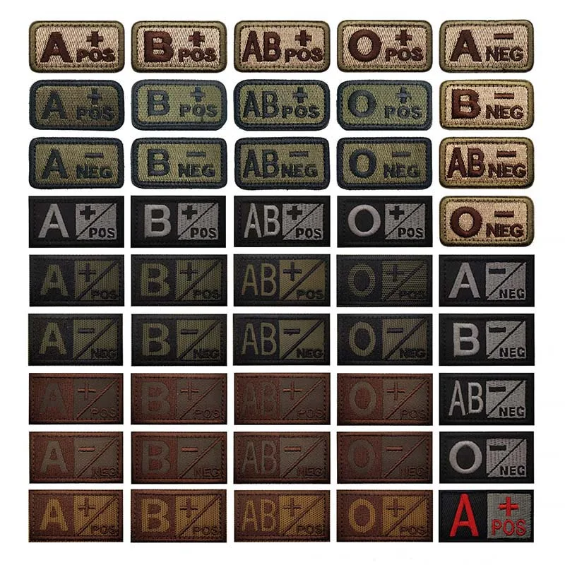1 /2 PCS,A B AB O POS-NEG Blood Type Badges Fabric Applique Embroidery Hook and Loop Patches,Military Tactical Patch On Backpack image 2