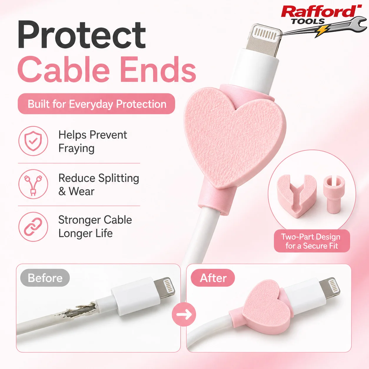 Rafford Cute Heart Cable Protector Charging Cable Saver Anti Break Wire Protection Sleeve for iPhone USB Type C Charger Cord