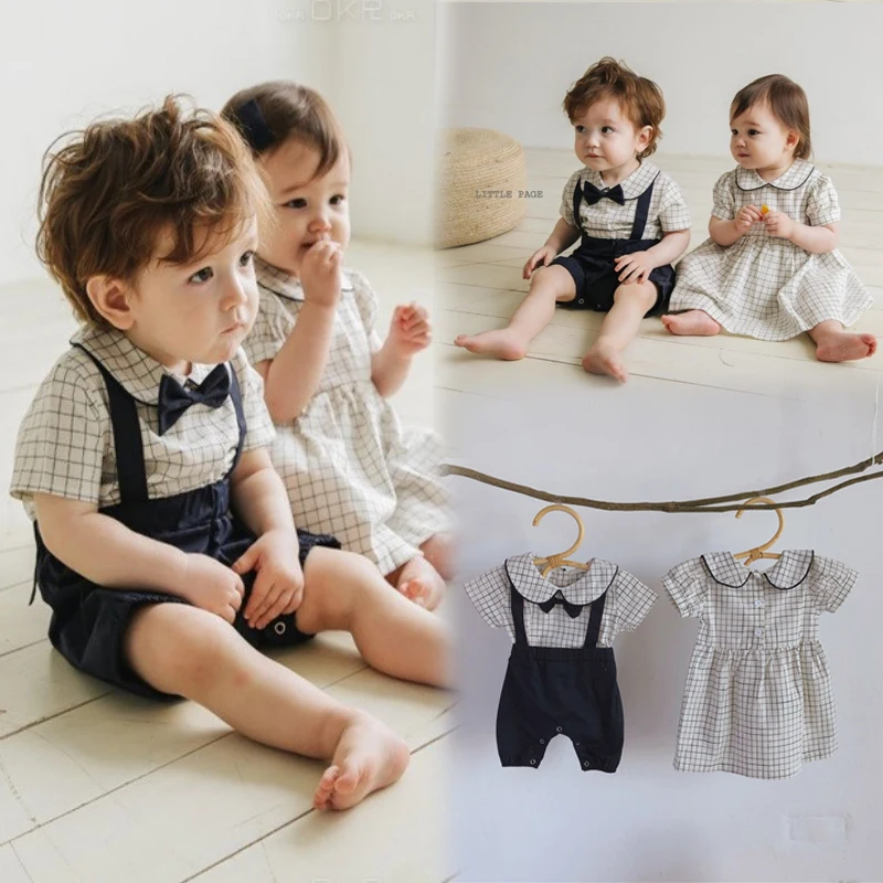 

Baby Romper Brother and Sister Matching Clothes for Twins Boy and Girl Overalls Romper Newborn Onesies Toddler Girls Paid Dress