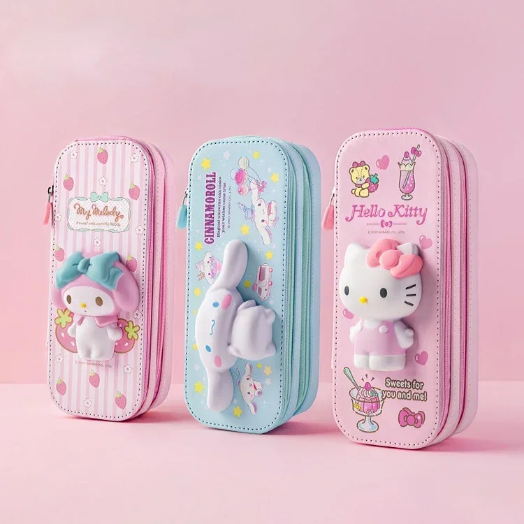 

Sanrio 3D Melody Pressure Relief Pen Box Multi-function Student Stationery School Squeeze Double Layer Pencil Case for kids