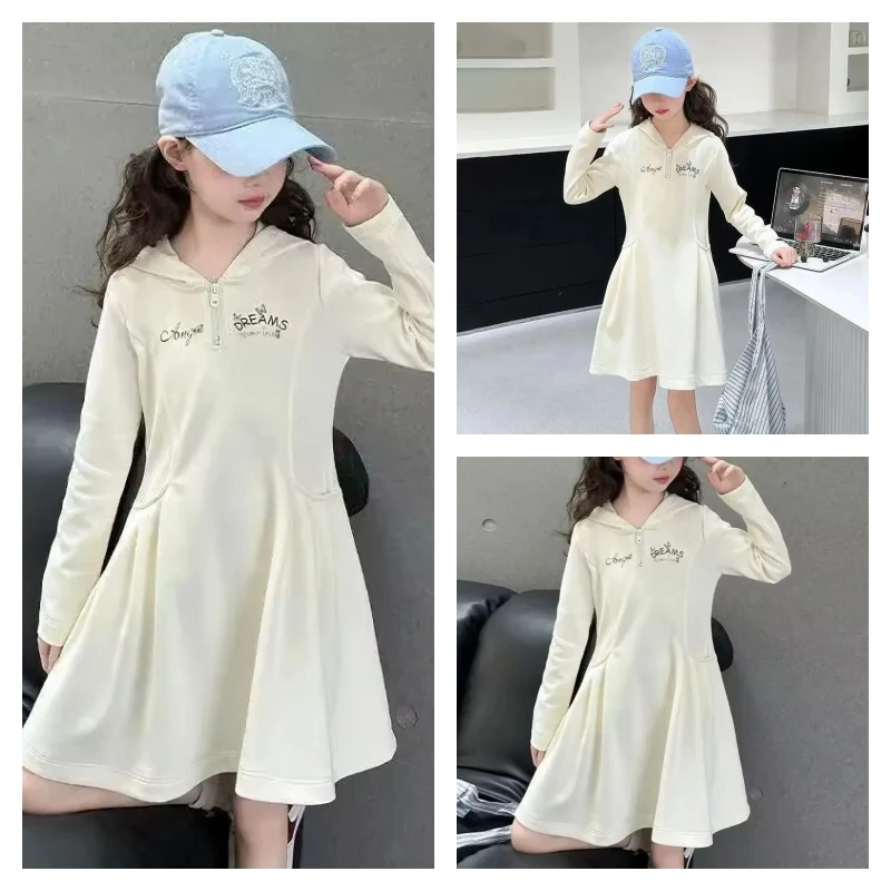 

Лидер продаж, модные топы для девочек, платье, студенческое весенне-осеннее повседневное спортивный костюм с длинными рукавами и капюшоном, юбка трапециевидной формы, детская одежда
