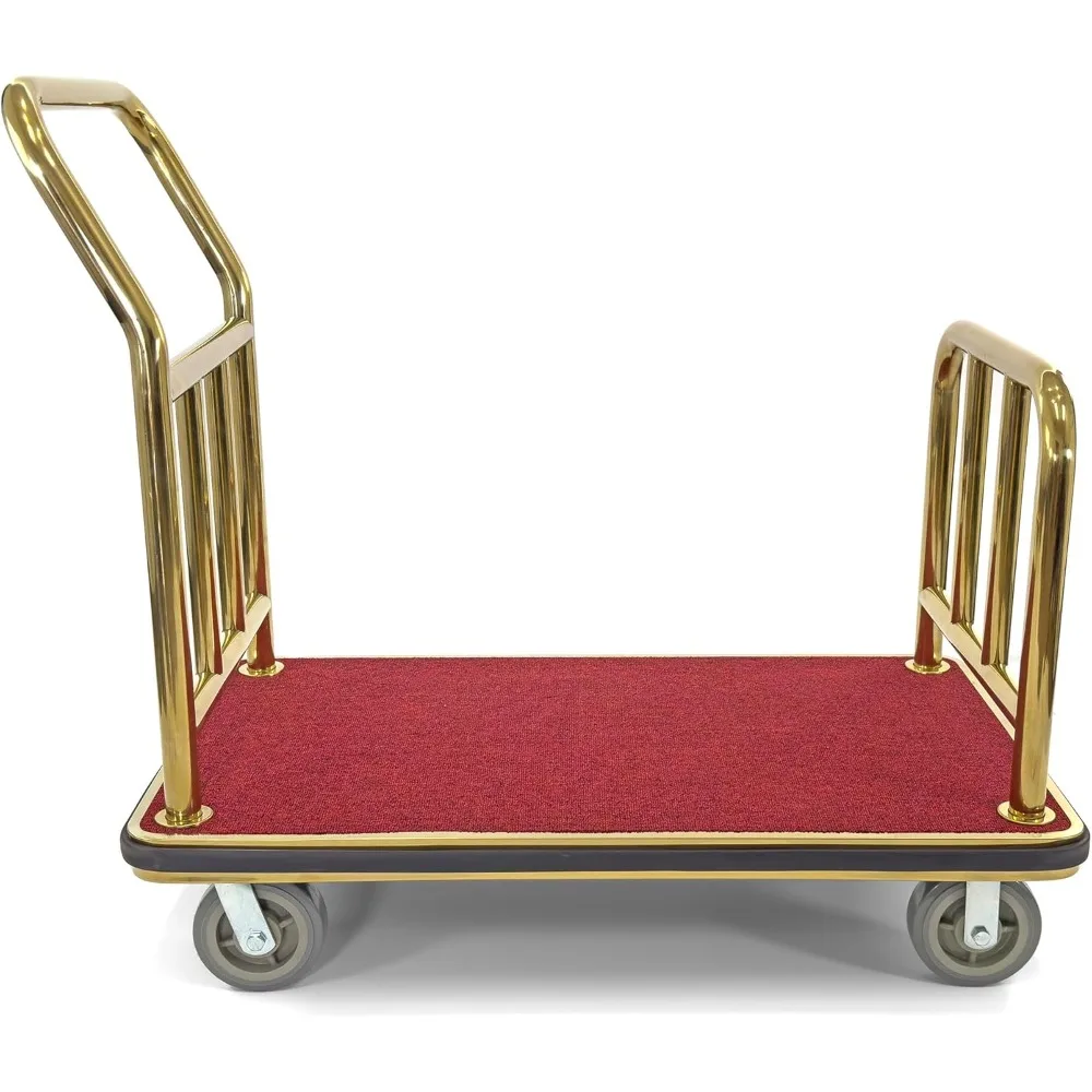 Hotel luggage cart rectangular red carpet base | Steel luxury platform car | Gold