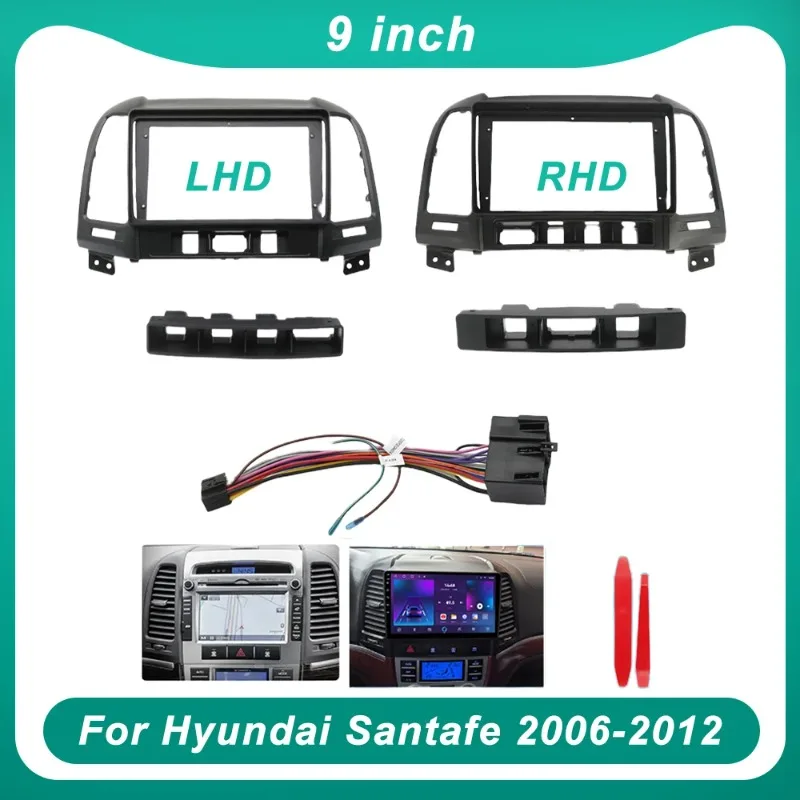 9 pulgadas para HYUNDAI santafe 2006-2012 Radio de coche Fascia reproductor Android marco 2 Din estéreo tablero cubierta embellecedora