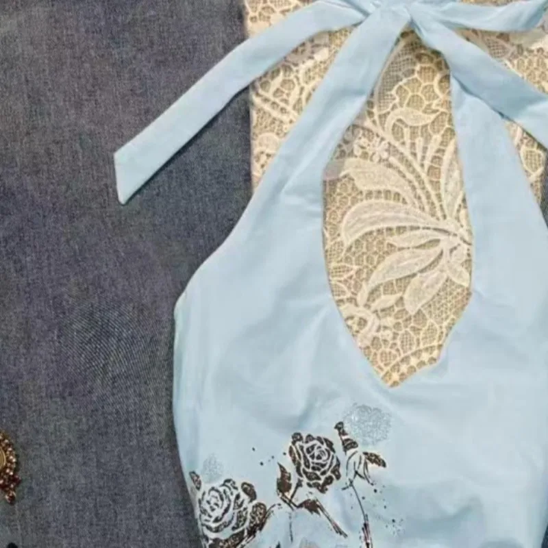 Y2k été nouveau Camisole Kawaii esthétique subculturelle imprimé licou gilet Harajuku haut court femmes bleu débardeur mode Punk hauts