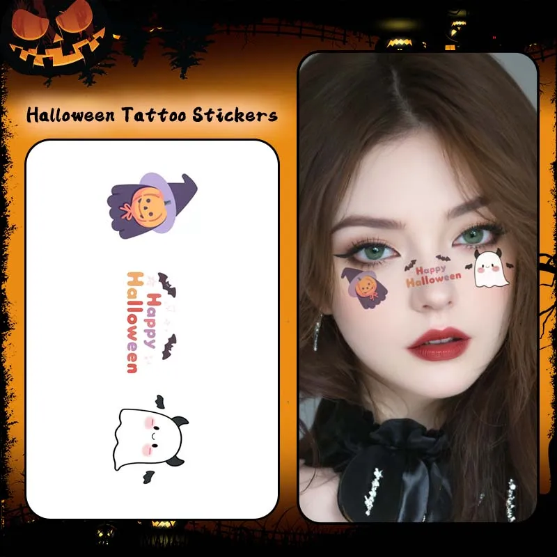 

1Pc Halloween Cartoon Temporary Tattoo Sticker, Long-lasting and Waterproof, Realistic Face Fake Tattoos for Man and Women.