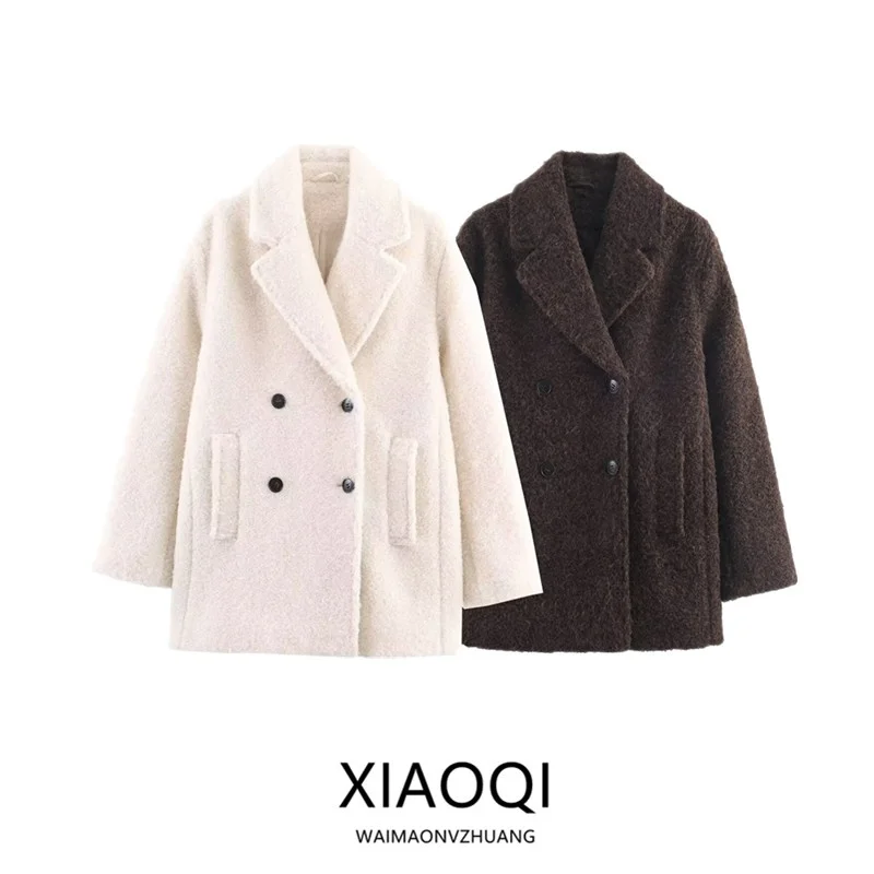 

Winter 2025 New Women's Faion Versatile Pearl Faux Fur Double-breasted f-length Coat Jaet 8073328 All-match Outerwear