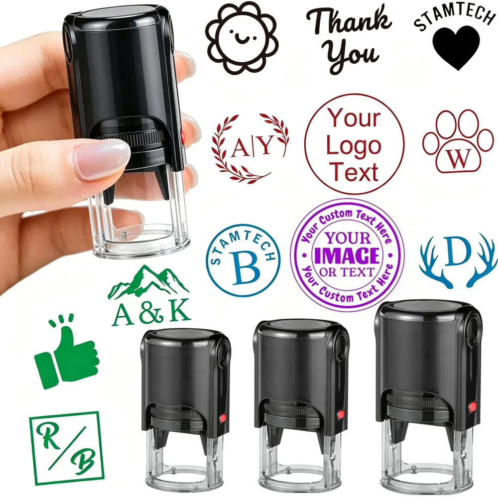 Personalisierte Stempel mit Eigenem Logo Selbstfärbend - Benutzerdefiniertes Logo-Bild/Text Selbstfärbender Stempel für Geschäft Büro Adresse Gummistempel