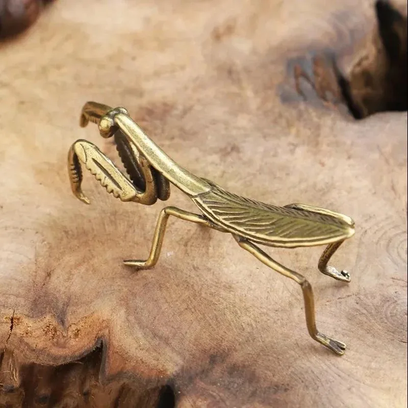 

Copper Mantis Miniature Ornament Tea Pet Antique Solid Insect Figurine Desk Decoration Craft Accessories Vintage Flowerpot Decor