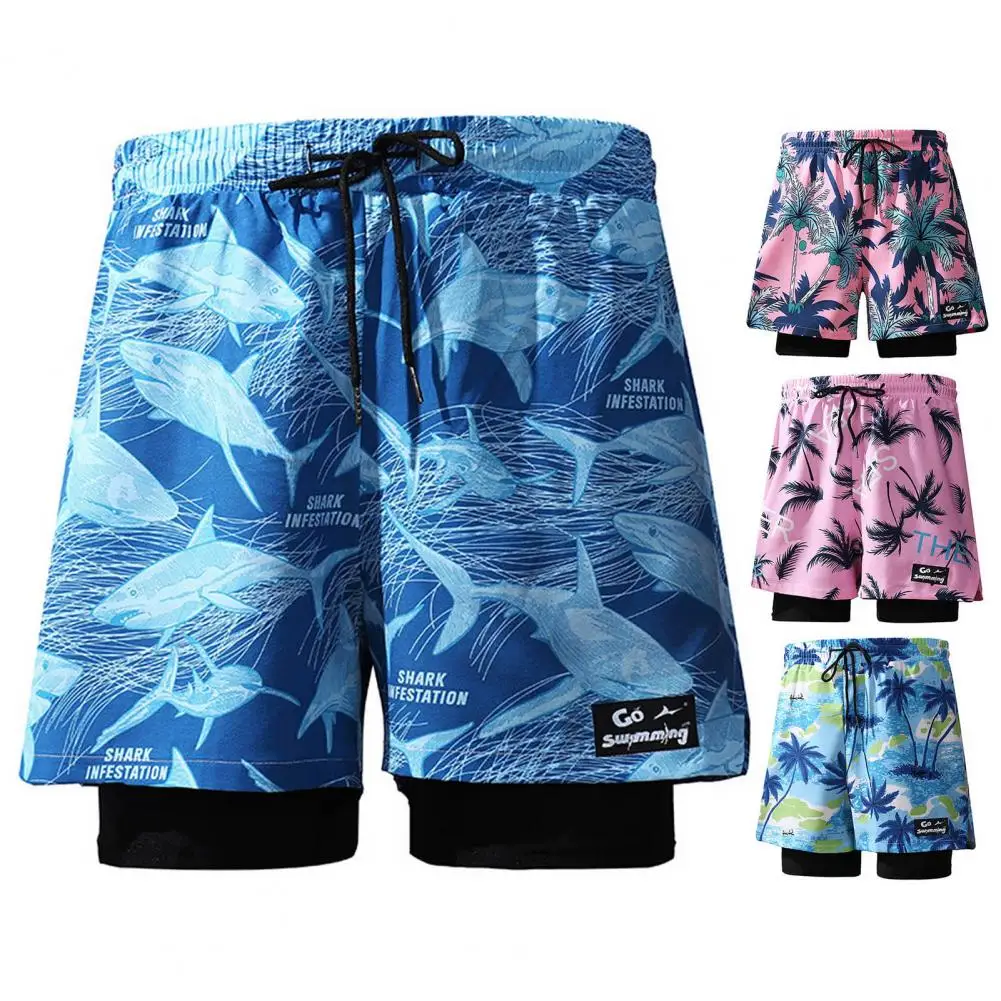 Swimming Pants Quick Dry Floral Printed Men's Swimming Shorts for Water Sports Elastic Waist Anti-exposure Plus Size Bathing