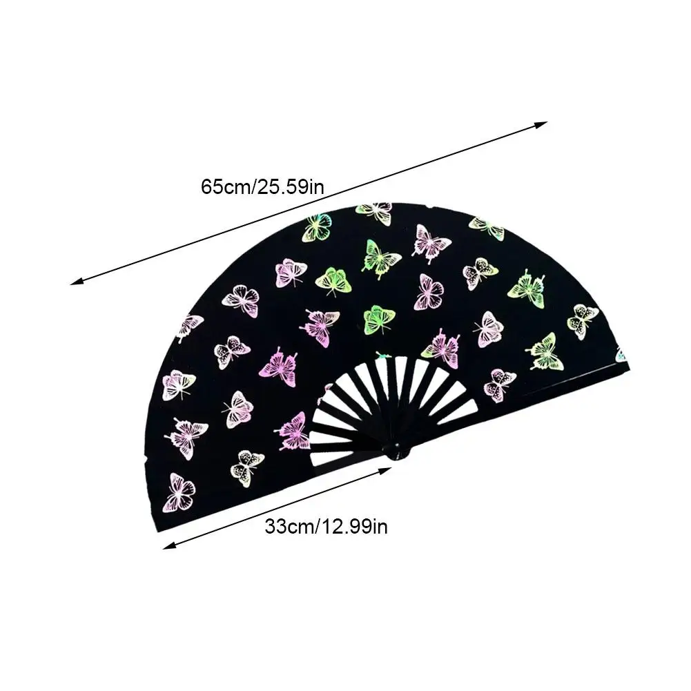 Colorful UV Fluorescent Folding Fan Handmade Chinease Gradient Colorful Reflective Luminous Foldable Fan For Bar Club