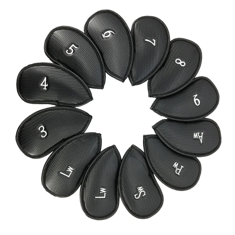 12Pcs Golf Iron Cover Head Covers Pu Leather Golf Club Hat Cover Embroidery Set Golf Supplies Club Head