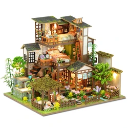 NEW DIY Wooden Miniature Model Kit Bamboo Spring Courtyard Construction Casa 3D Puzzle Dollhouse Home Decor for Friends Gifts