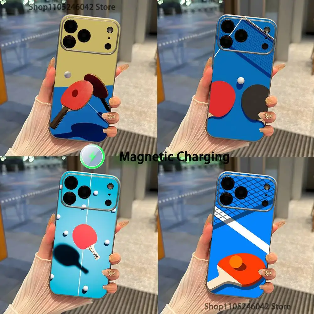 

Table Tennis Racket Ping Pong For iPhone 17,16,15,14,13,12,11Pro,Max,Plus Magnetic Wireless Charging Transparent gray Phone Case
