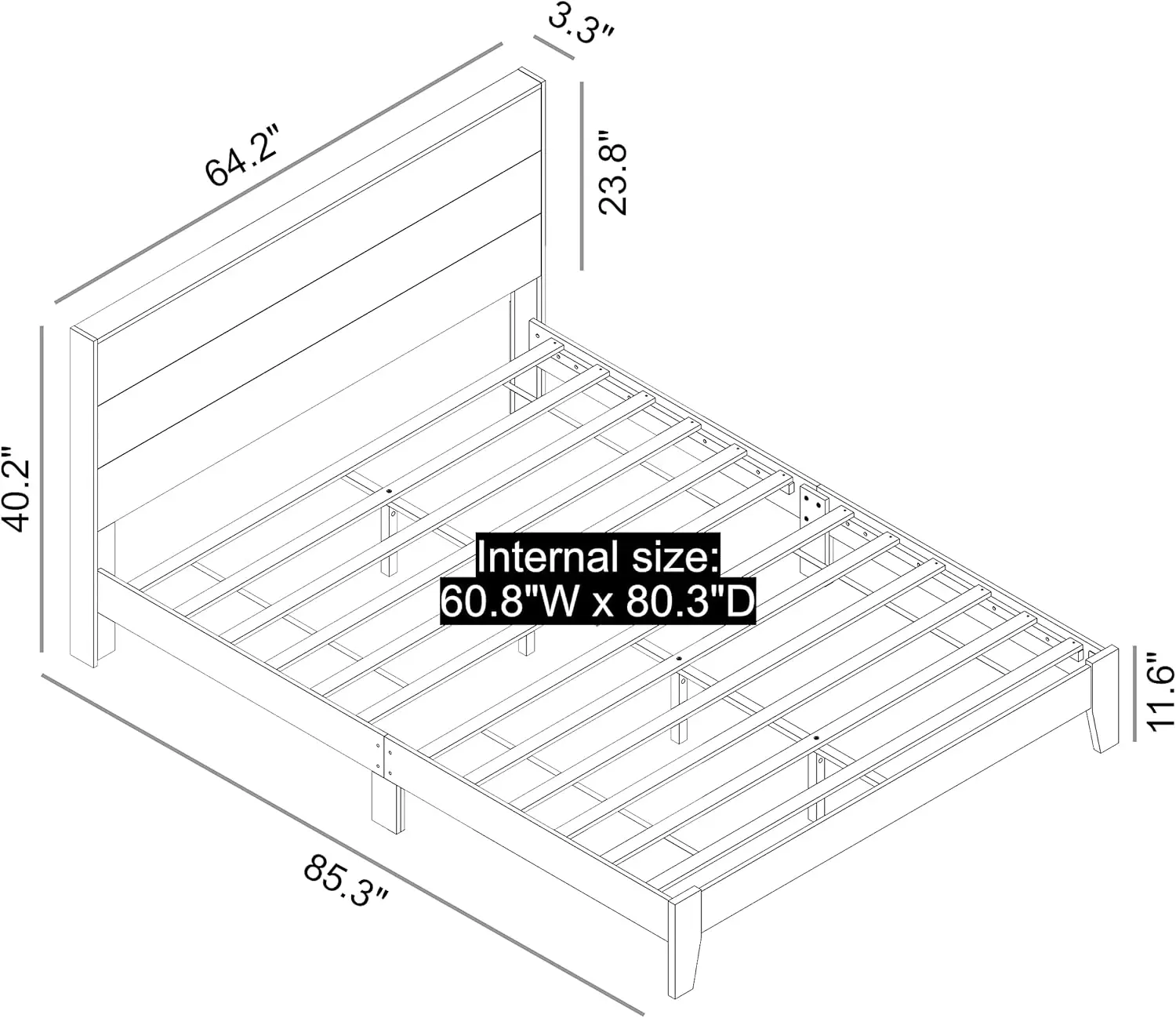 Galano Payne Wood Platform Queen Bed Frame With Headboard, Fit 60'' X 80'' Mattress Foundation With Wood Slat Support, No Box