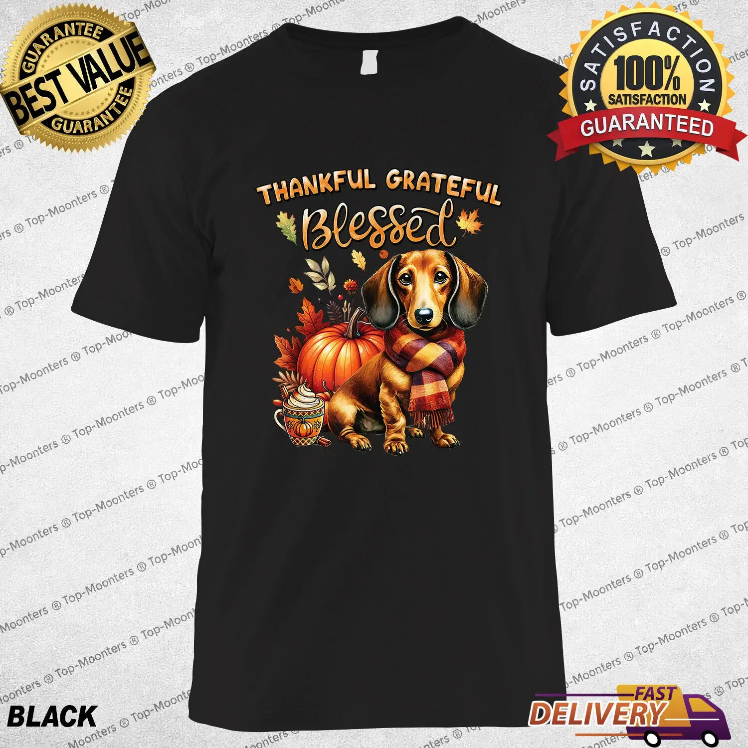 

Thankful Grateful Blessed Dachshund Dog Design for Fall Y'all Autumn T-Shirt