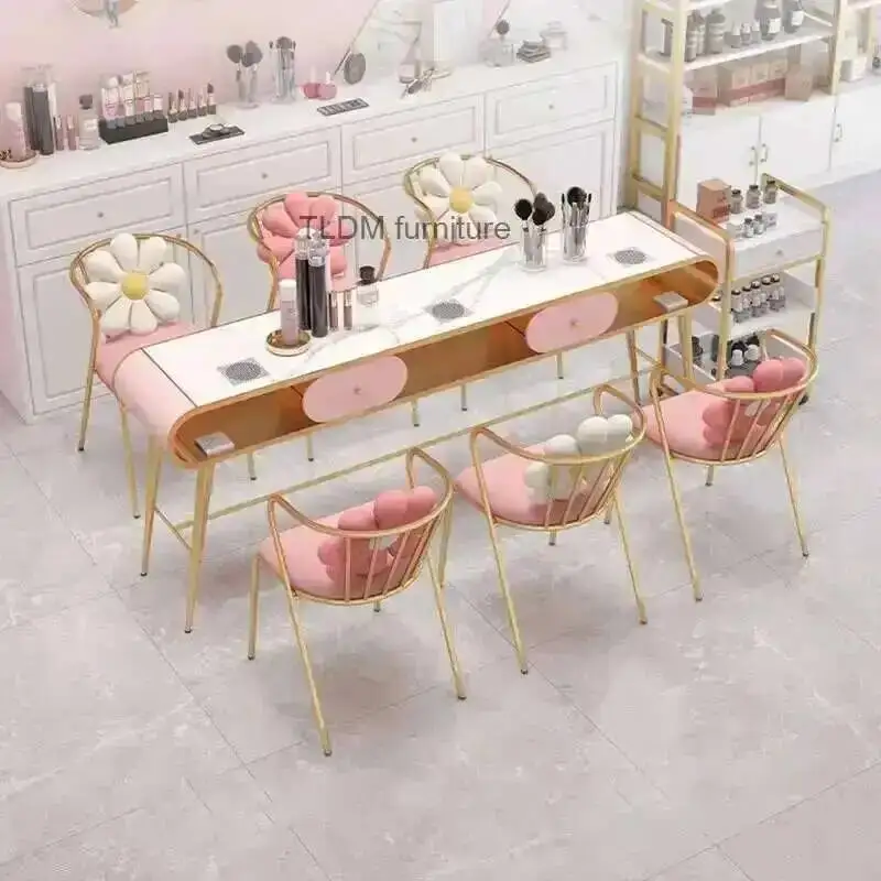 

Furniture Golden Iron Art Nail Tables Salon Light Luxury Fashion Professional Manicure Table Beauty Salon Workbench Nail Table