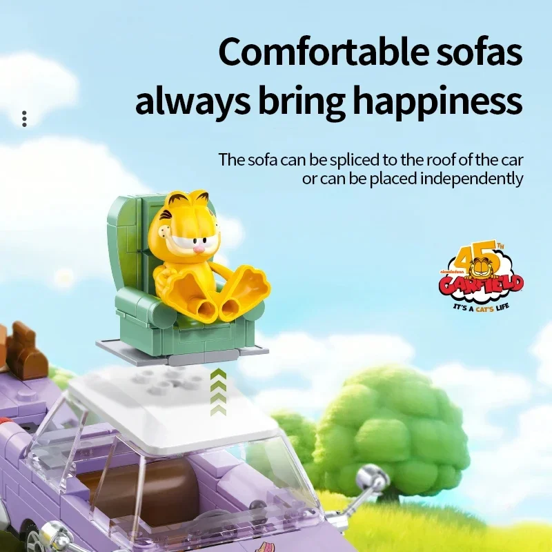 Garfield Car Building Blocks City Magic Cartoon Cat Anime Figures Collection Dispaly Model DIY Bricks Toys Youth Birthday Gift
