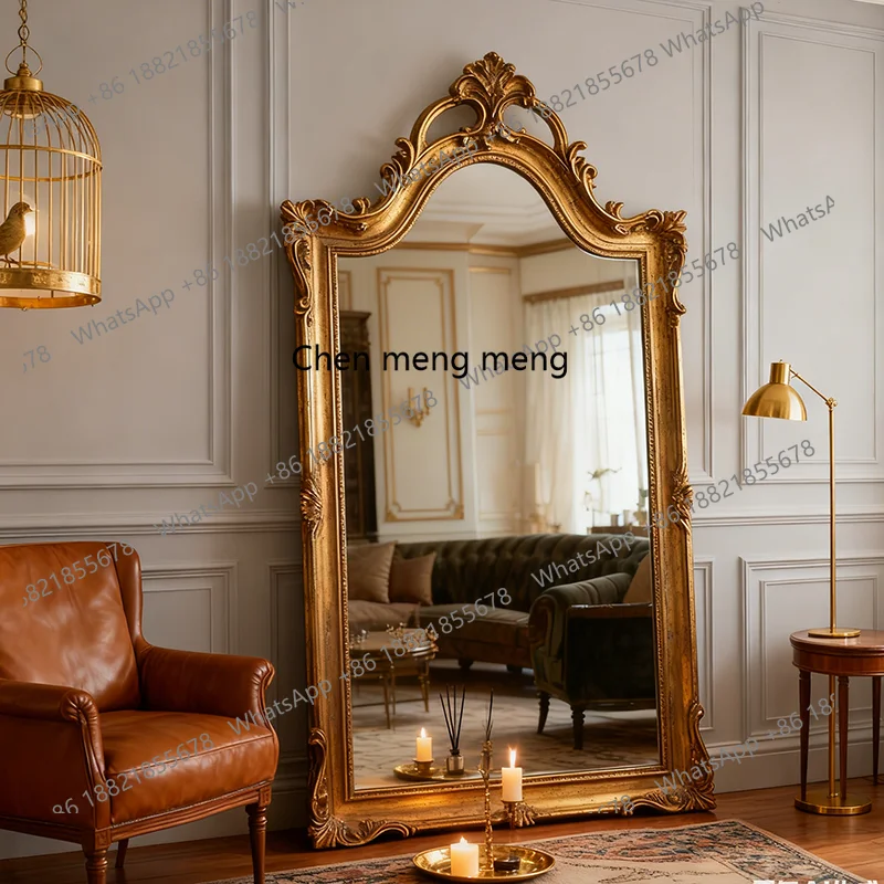 

Французское напольное зеркало в стиле ретро, домашнее резное зеркало, американское зеркало для гостиной, полноразмерное зеркало для спальни