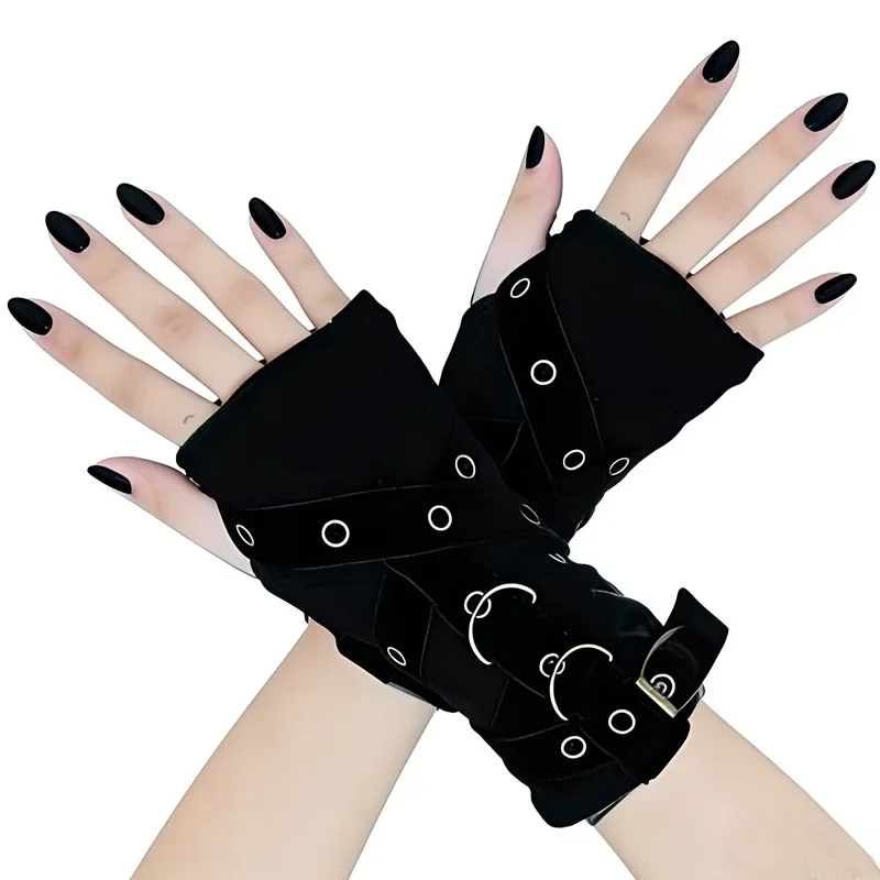 Fingerless Gloves Black Short Punk Style Arm Warmers Sleeves Unisex Halloween Costume