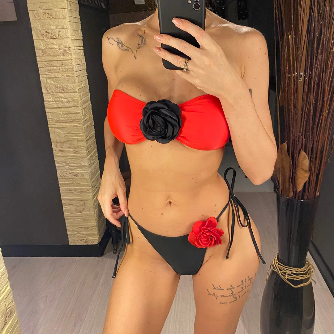 13 Farben, 3D-Blumenmuster, trägerloses Bikini-Set, zweiteilig, Damen-Badeanzug, Badebekleidung, Damen-Badebekleidung, Bather Swim V5264 – Detail 5