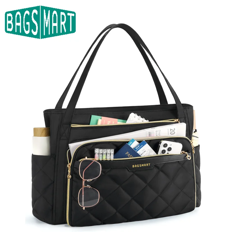 

BAGSMART большая сумка с несколькими отделениями для женщин, стеганая сумка большой вместимости, портфель для ноутбука 15,6 дюйма