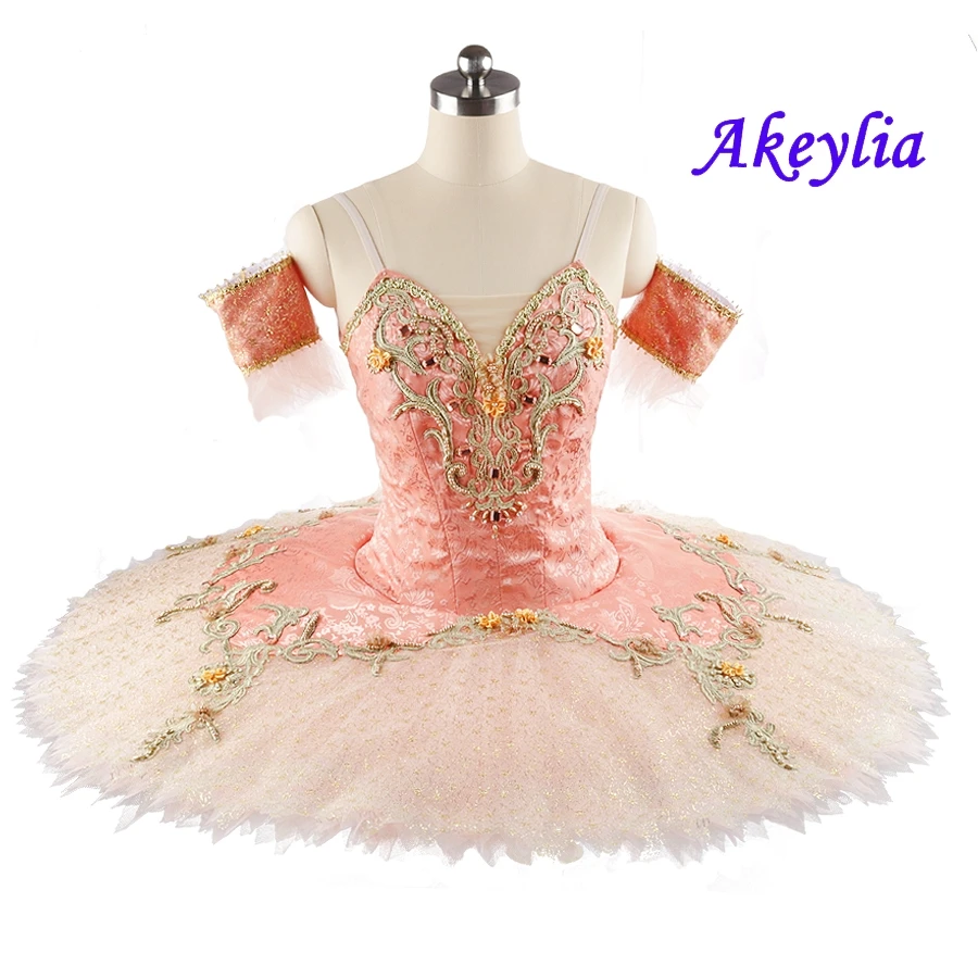 YAGP princess professional ballet tutu orange gold Jacquard fabric Performance Pancake tutu gorgeous costume customize JN0222