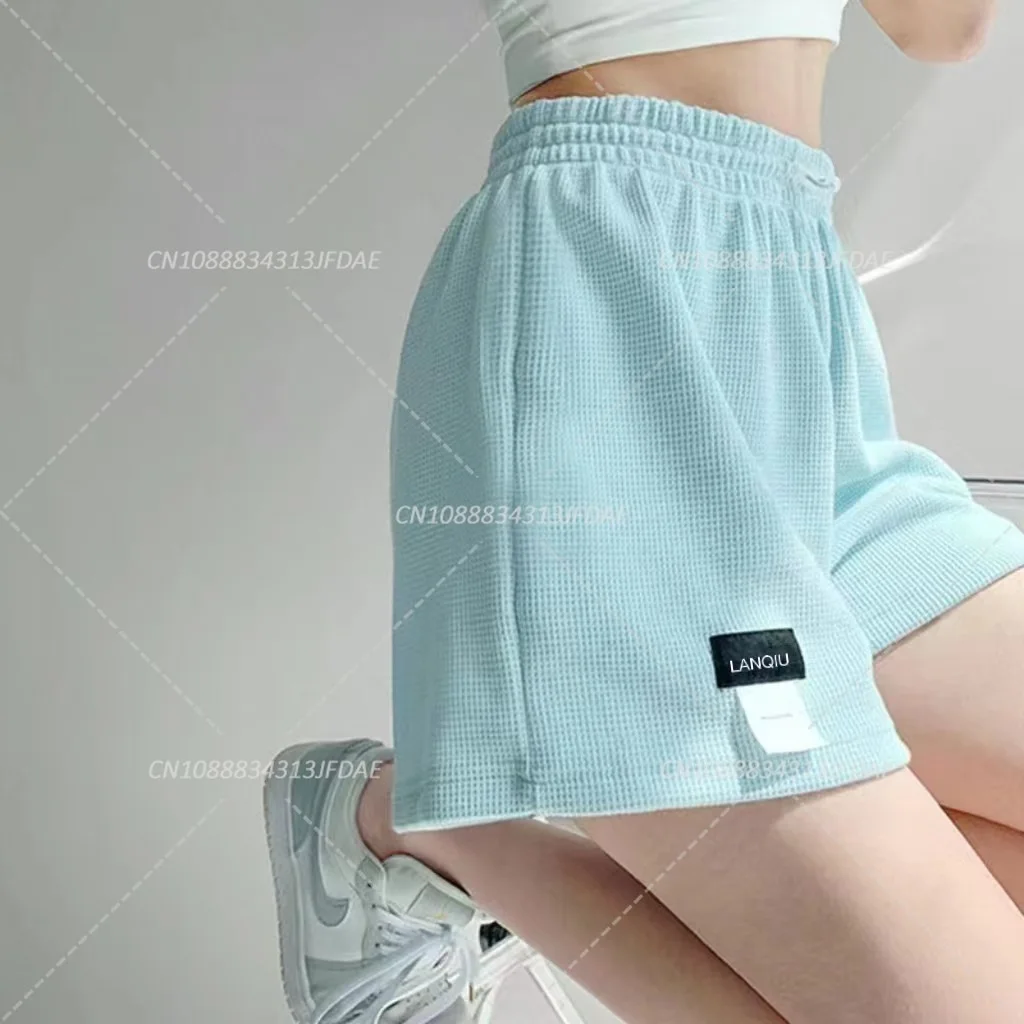 กางเกงขาสั้นสตรีเอวสูงกีฬากางเกงขาสั้นหลวมกางเกง Casual ความงาม Elastics กางเกงขาสั้นหญิง Solid Homewear