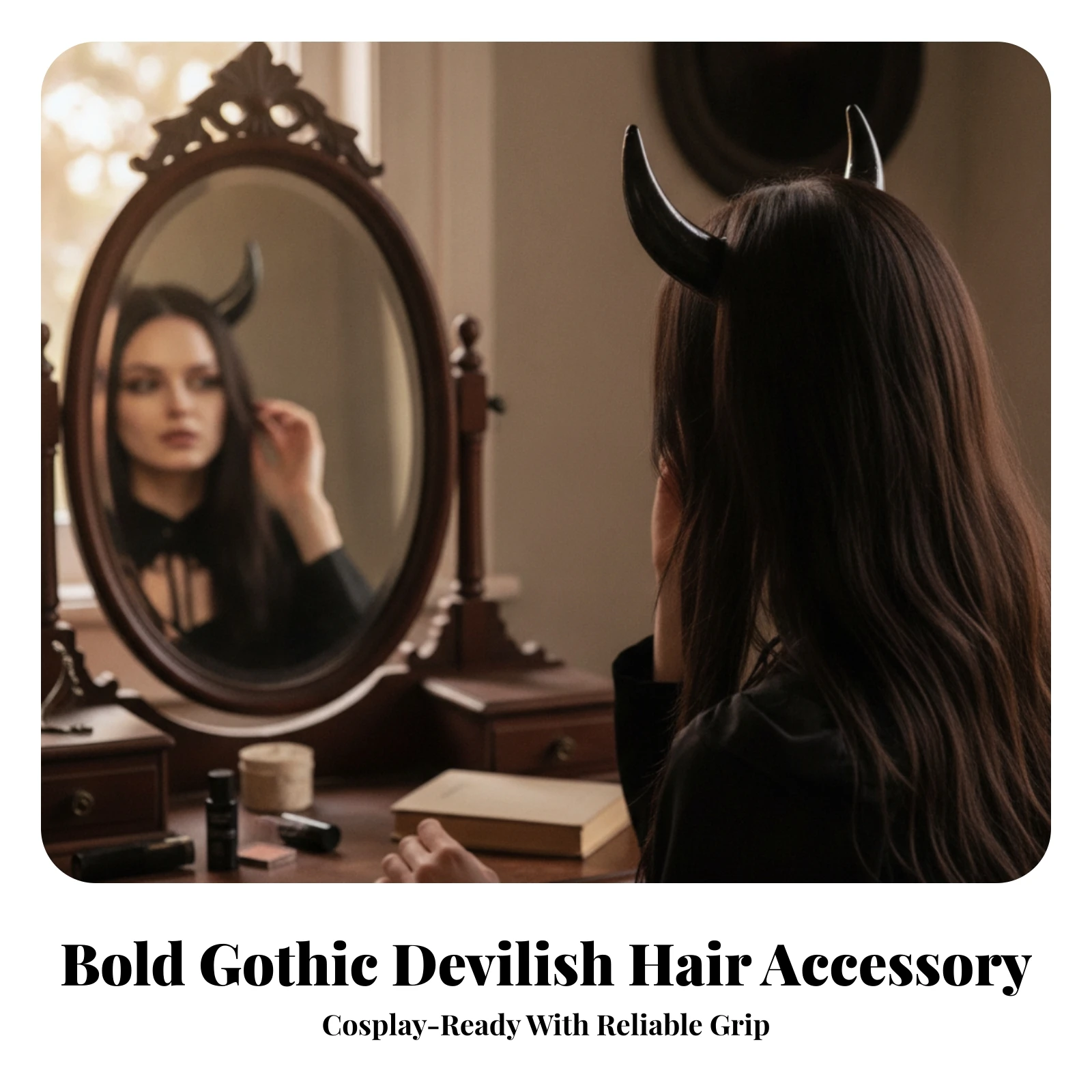 悪魔の角ヘアクリップ。着脱が簡単で、軽量かつ長持ち。コスプレイヤーに最適。