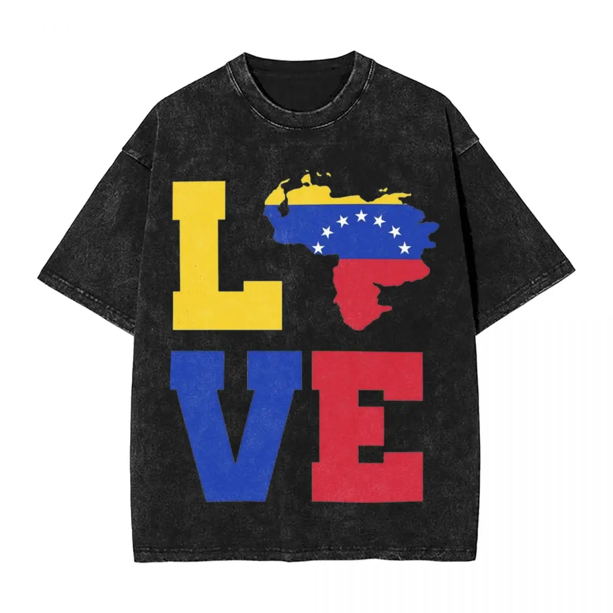 Love Venezuela Map Flag T Shirts Hip Hop Washed Cotton Harajuku T-Shirt Venezuelan Vintage for Men Women Summer Tee Shirt