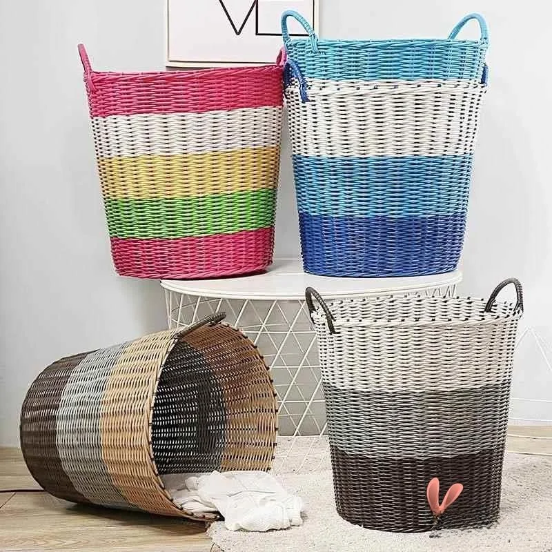 

Plastic Wier Laundry Basket Home Use Clothes Storage Basket Toy Buet Weaving Frame Basket Fly Storage Organizer