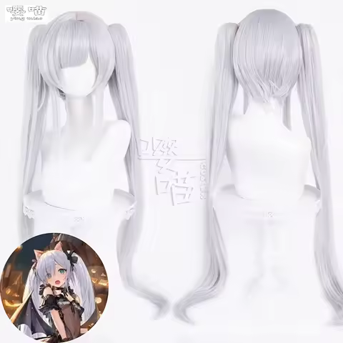 Game Azur Lane Janus Halloween Cat Cosplay Wig 100CM Silver Grey Heat Resistant Synthetic Hair Anime Cosplay Wigs Halloween Wig