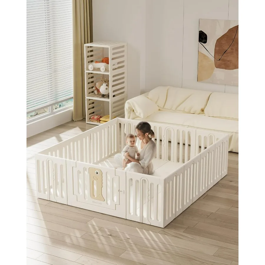 Grande cercadinho interno e externo para bebês de 612 meses, quintal de plástico de 71 x 59 polegadas com portão seguro, área de jogo versátil para