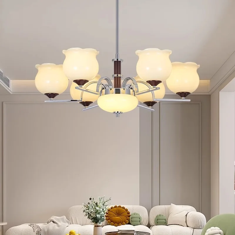 Nordic living room lily pendant light French cream style bedroom warm and romantic glass pendant light