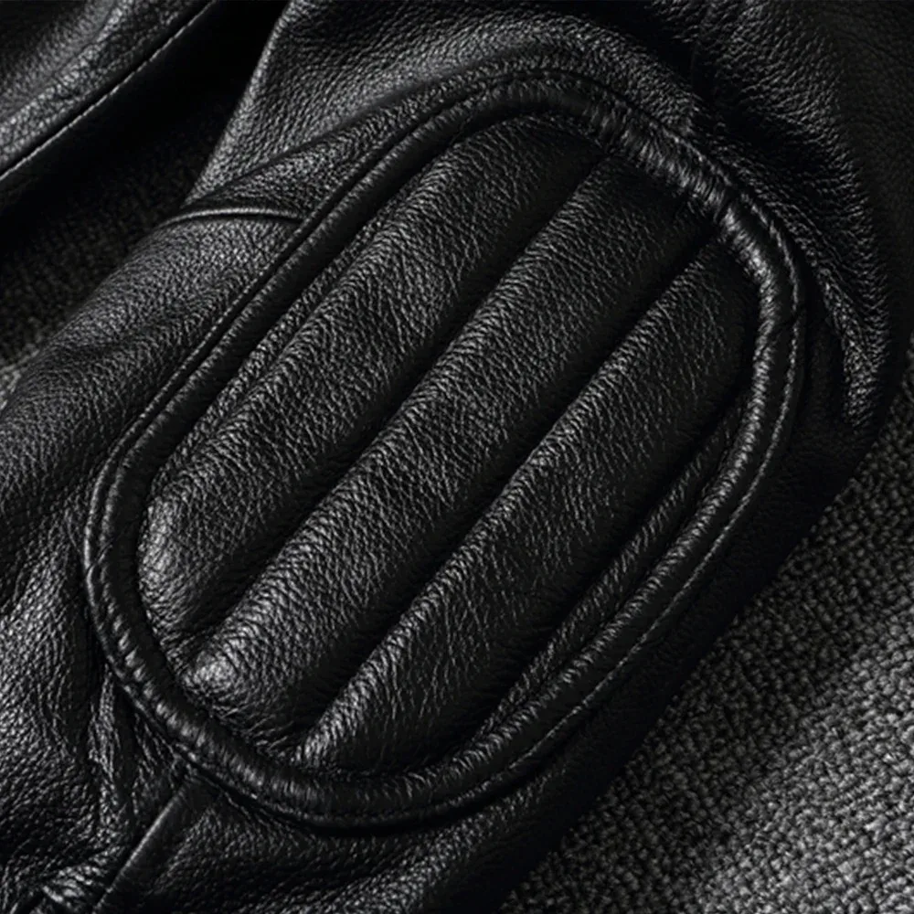 Italian Oil Wax Vegetable Tanned Bark Pattern Sheepskin Genuine Leather Jacket Men'S Motorcycle Standing Collar Leather Jacket - view 5