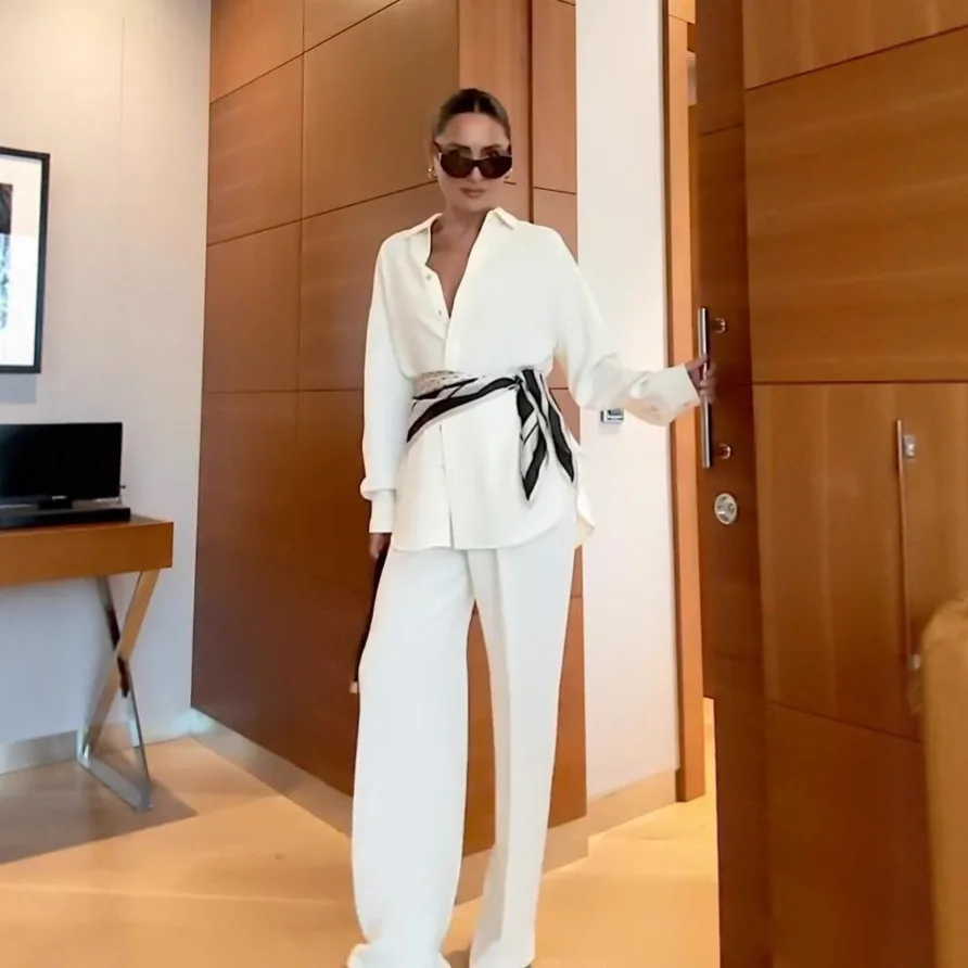 Fall New Fashion Long Sleeve Button Up Shirt Pants Set For Women Commute Style European And American Trade