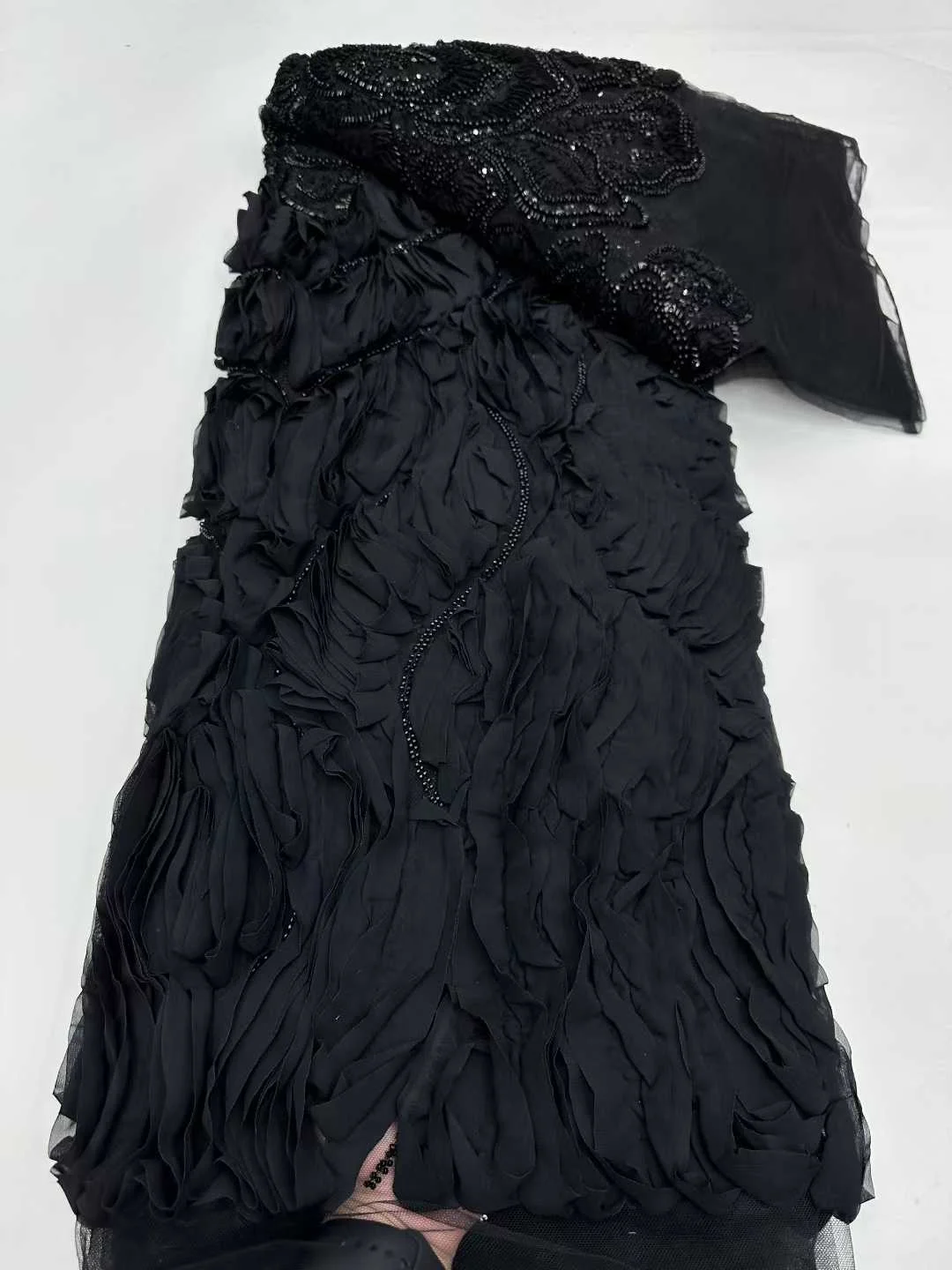 

Tulle Lace With 3d Flower High Quality Nigerian Party Beaded Lace Fabric 2025 Bridal Party Sequins Lace For Sewing Dress Wedding