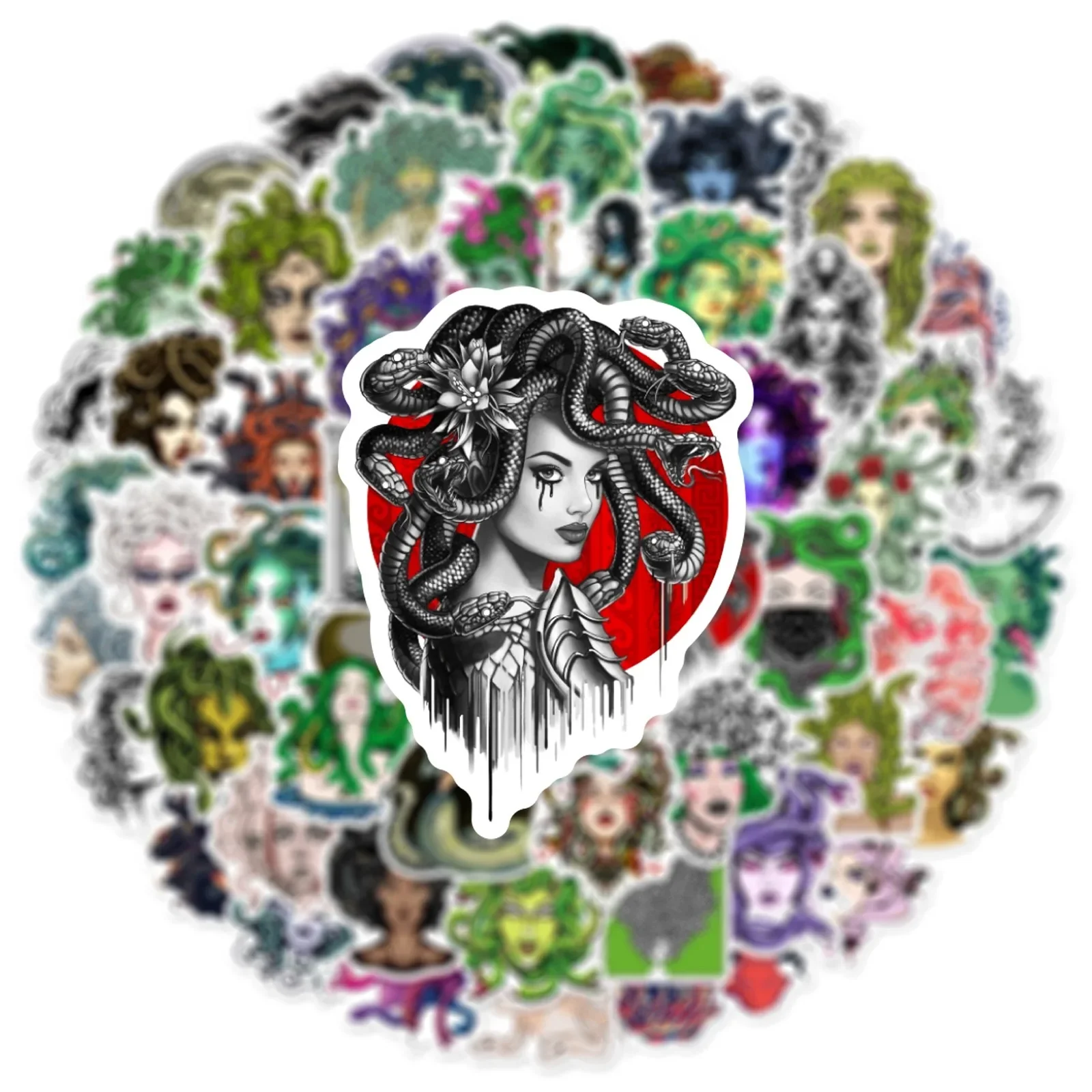 60 قطعة ملصقات أسطورة ميدوسا اليونانية القديمة، ملصقات للقرطاسية والدفاتر وزجاجات المياه واللابتوب والأمتعة ولوح التزلج والسيارات