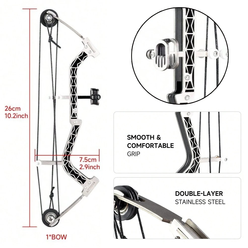 Archery Mini Stainless Steel Compound Bow Set Micro Bow and Arrow Leisure Decompression Pulley Bow Shooting Indoor and Outdoor B