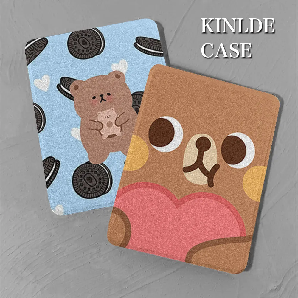 kindle case bear pattern paperwhite12th 2024basic  leather case 2022 11th 10th 9th generation Oasis 2 3 funda 2021